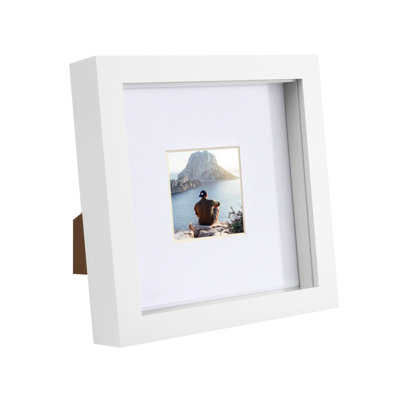 Nicola Spring - 6" x 6" White 3D Box Photo Frame - 2" x 2" Mount - White
