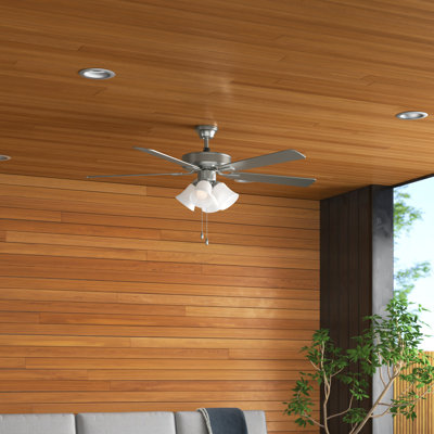 Ventilateur de plafond standard à 5 pales de 52 po avec chaîne de traction et ensemble d'éclairage inclus