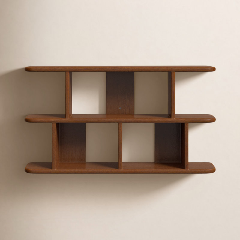 Fayette Tiered Storage Wood Wall Shelf, Dark Brown Wood