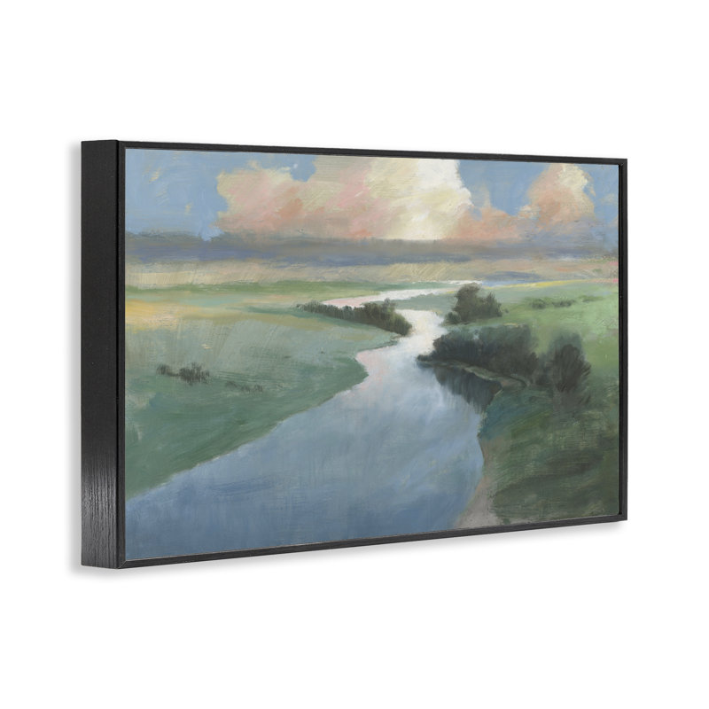 «Stream Landscape in August», art giclée par Wellington Studio, H 12 po x l 18 po, Giclée encadrée noir minuit