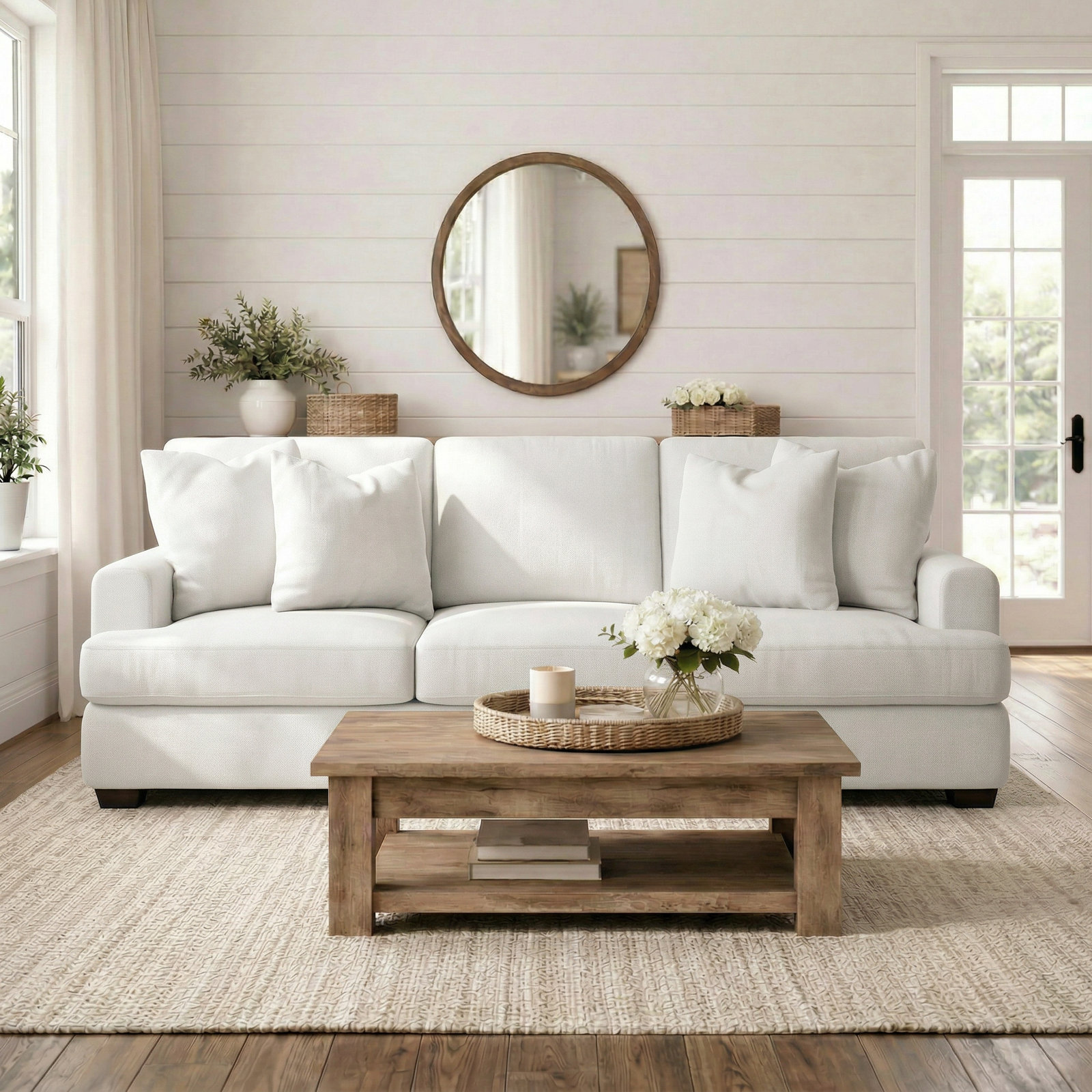 Emilio 90'' Upholstered Sofa, Classic Bleach White
