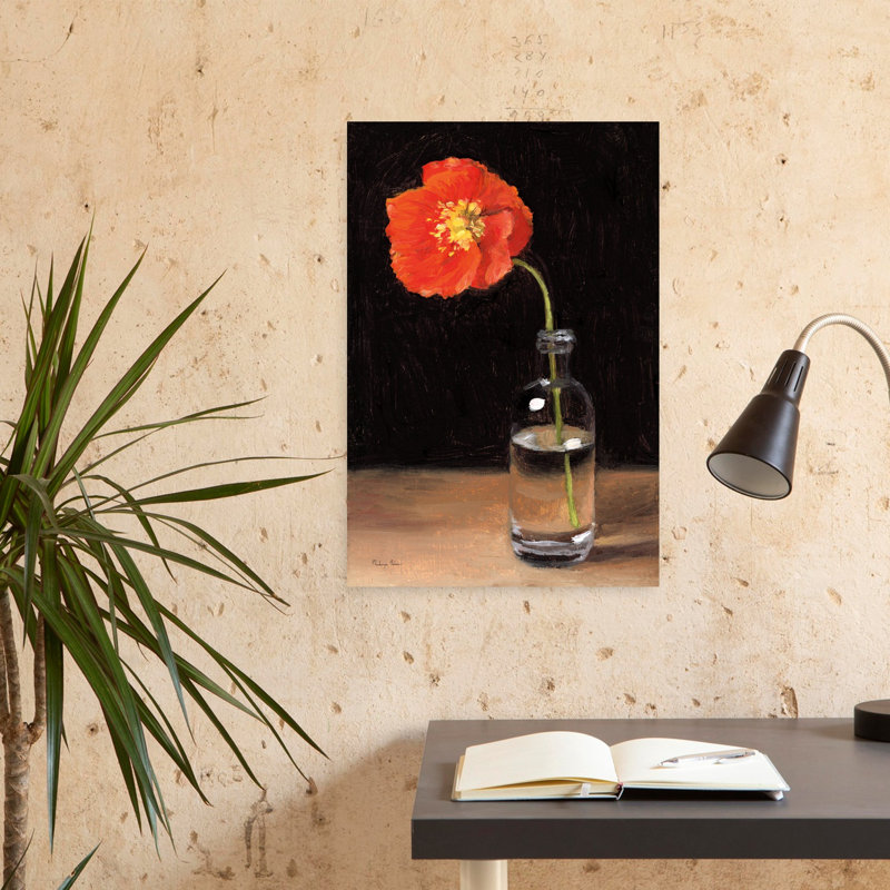 Art contemporain coquelicot, H 24 po x l 16 po