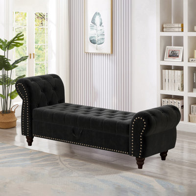 19.3" Wide Velvet Upholstered Chaise Lounge Chair Tufted Flip Top Storage Bench