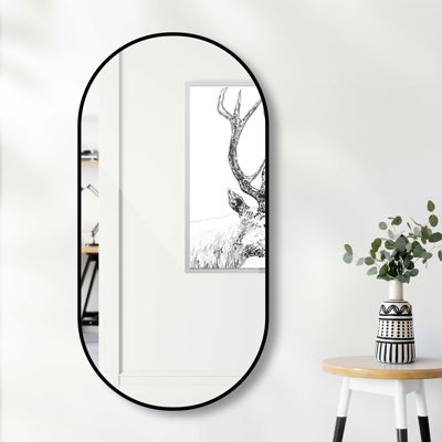 18'' W x 36''H  Black Mirror Oval Frame Wall Mount Bathroom Vanity Metal Mirror