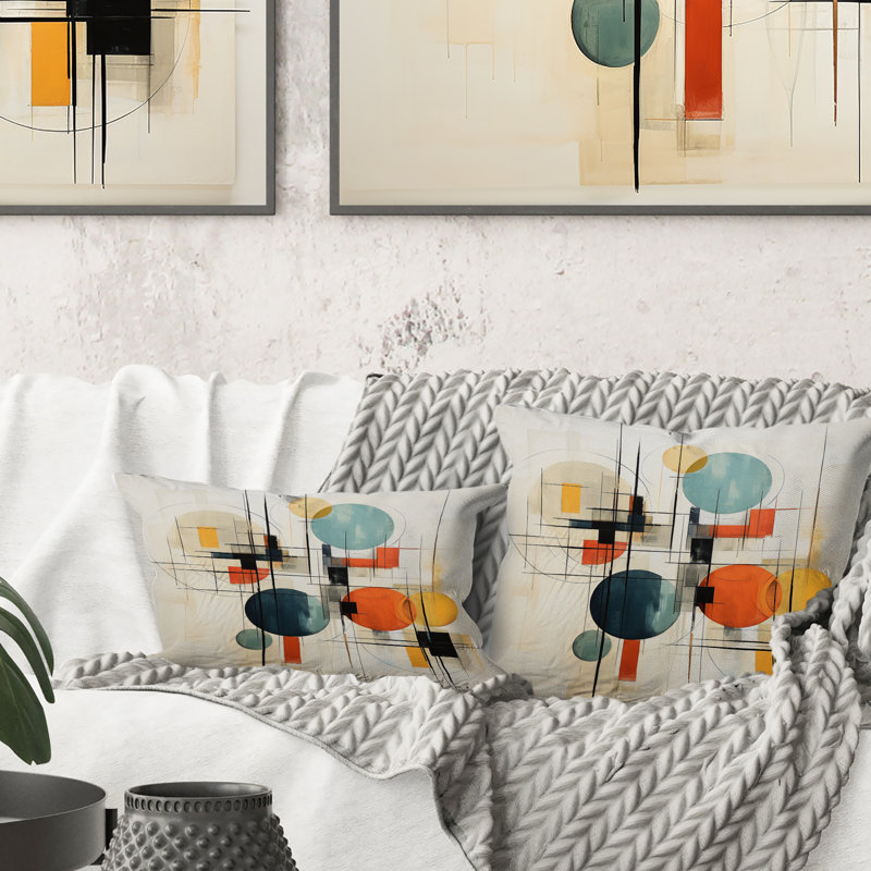 Colorful Mid Century Geometry Patchwork II - Minimalism Printed Throw Pillow, 16" x 16"