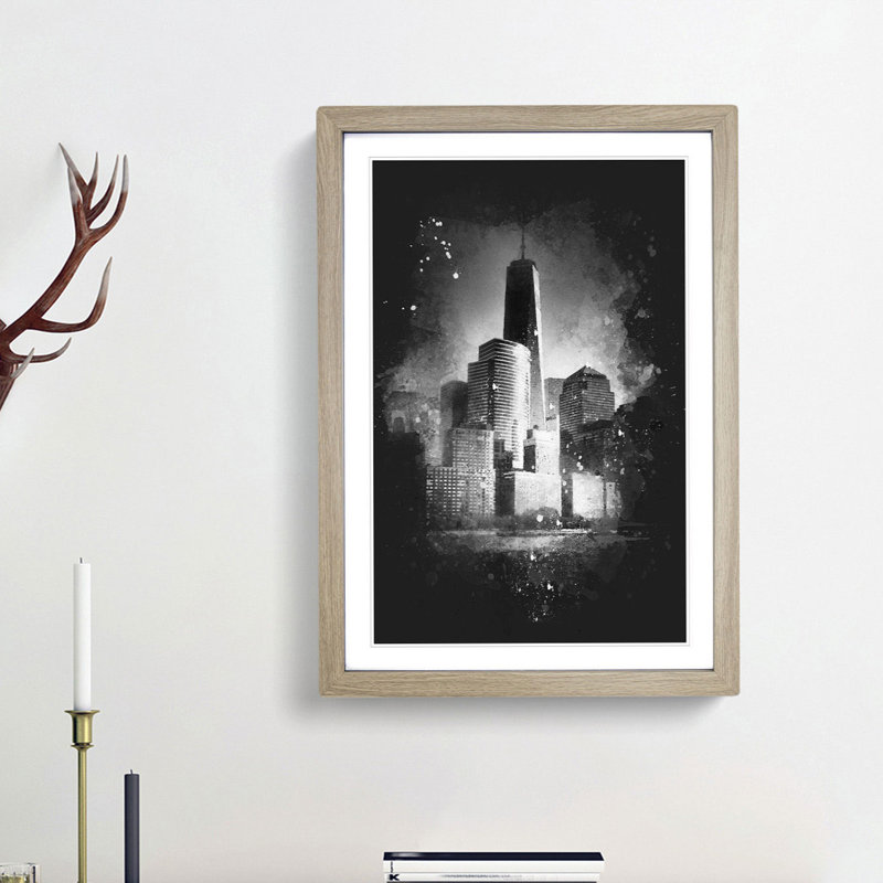 Freedom Tower In New York City - Single Picture Frame Painting on MDF, Oak Framed, 33cm H x 24cm W x 2cm D