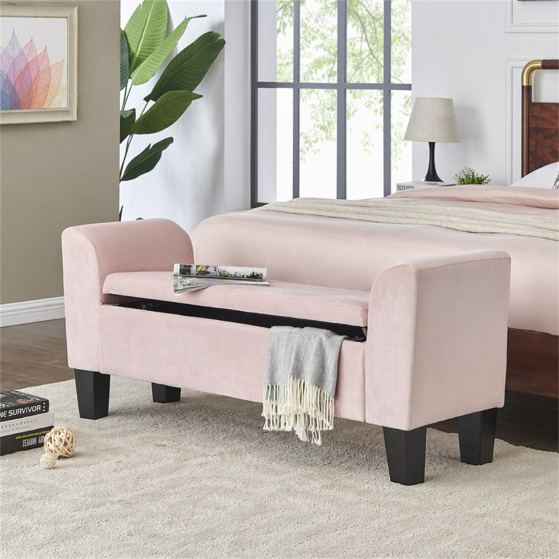Banc avec repose-pieds en velours rose Mila