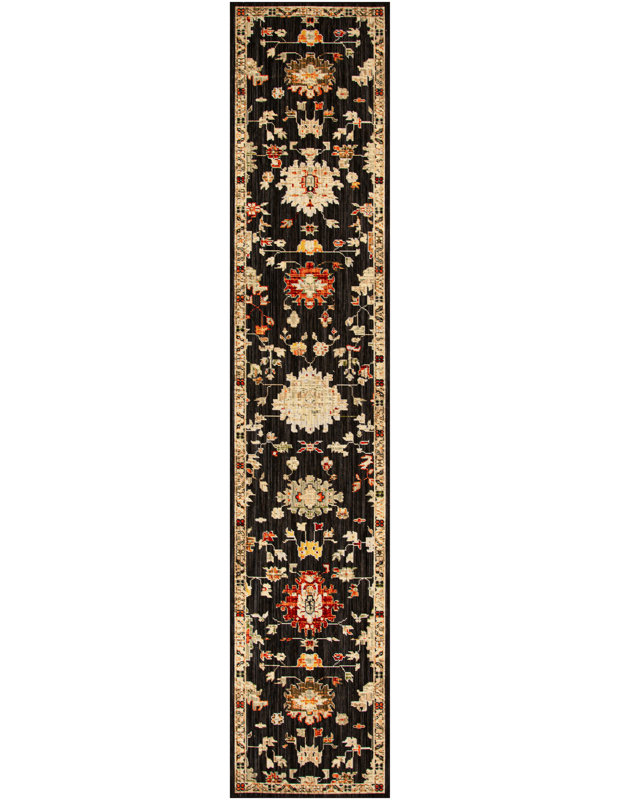 Tapis d'intérieur rétro noir 2 pi 4 po x 12 pi Tharun, Noir, Tapis de couloir 2 pi 4 po x 12 pi
