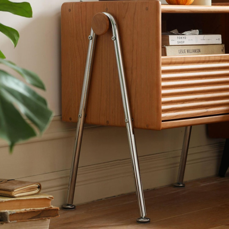 Ensemble de 2 tables de chevet en bois de cerisier 19,84 "avec tiroir, tablette ouverte et pieds en acier, Ensemble de 2