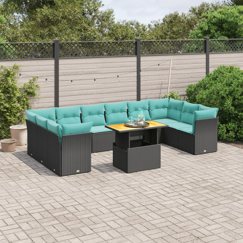  Ensemble de canapé de patio 11 pièces avec coussins en rotin de polyester noir