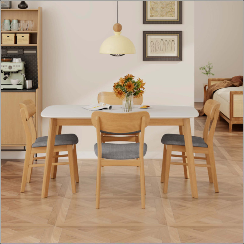 Ensemble de table de salle à manger 5 pièces avec une table à structure en bois massif et 4 chaises rembourrées en bois massif pour la salle à manger