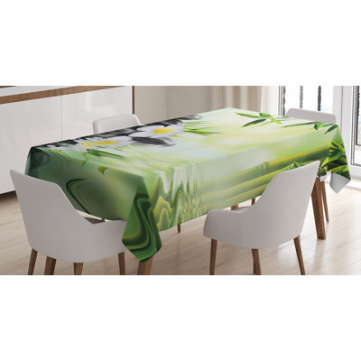 Ambesonne Spa Tablecloth, Garden With Frangipani Bamboo Japanese Relaxation Resting Travel, Rectangular Table Cover For Dining Room Kitchen Decor, 52" X 70", Charcoal Grey Pale Green