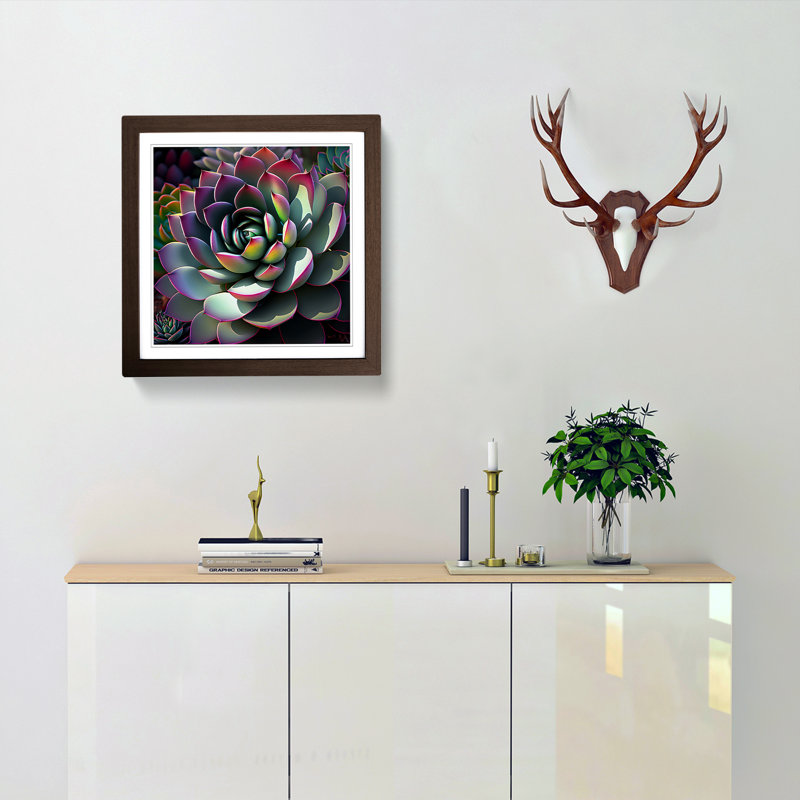 Succulent Digital Art - Single Picture Frame Print on Wood, Walnut