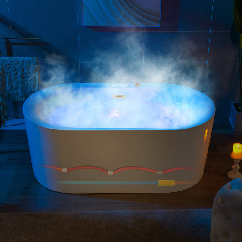 Baignoire tourbillonnante autoportante à double bain à bulles 59 L x 31 1/2 po avec panneau de contrôle à DEL, chromothérapie