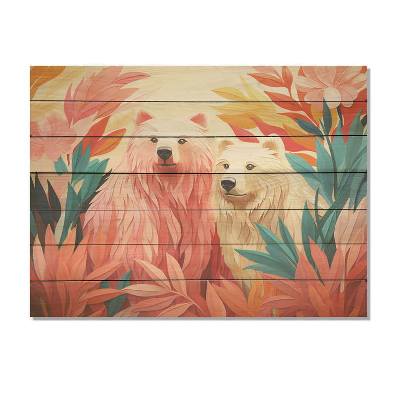 Ours rose tropical Harmony II - Ours sur bois, H 30 po x l 40 po x P 0,78 po