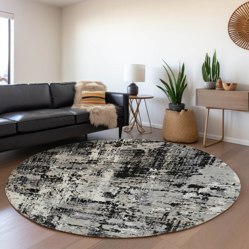 Premium Machine Washable Mayfield AMF1008 Abstract Rug, Round 8'