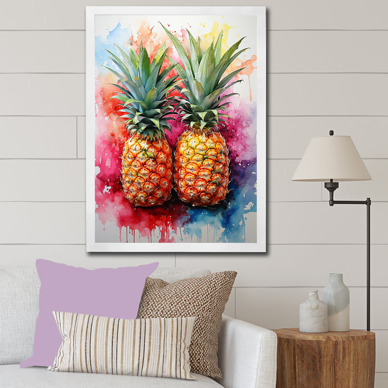 Fusion d'ananas dorés sur toile, Cadre photo blanc, H 32 po x l 16 po x P 1 po