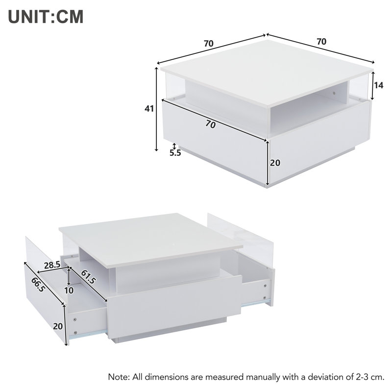 Deallen Block Coffee Table with Storage, White