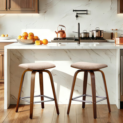 26 '' Swivel Upholstered Counter Stool with Bentwood Frame
