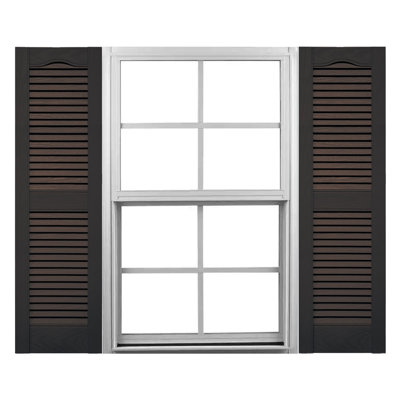 12"W x 25"H Mid-America Vinyl, Standard Size Cathedral Top Centre Mullion, Open Louvre Shutter, w/Installation Shutter-Lok's & Matching Screws (Per Pair), 010 - Musket Brown