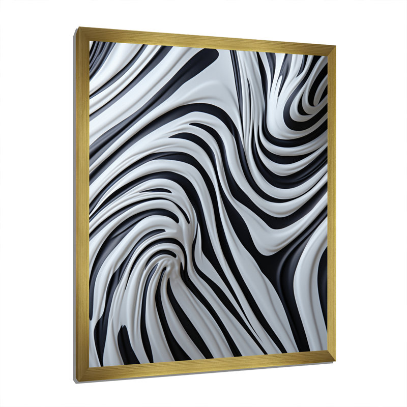 Motif zébré noir et blanc dynamique IV, Or, H 20 po x l 12 po x P 1 po
