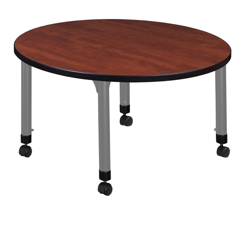 Kee Mobile 90" L Breakroom Table and Chair Set, Black|Cherry|Grey