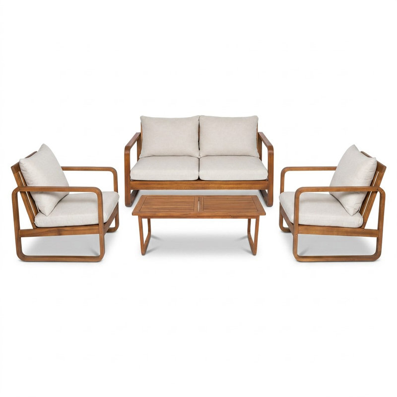 Ensemble de conversation d'extérieur en bois d'acacia pour 4 personnes Nordia avec coussins hydrofuges