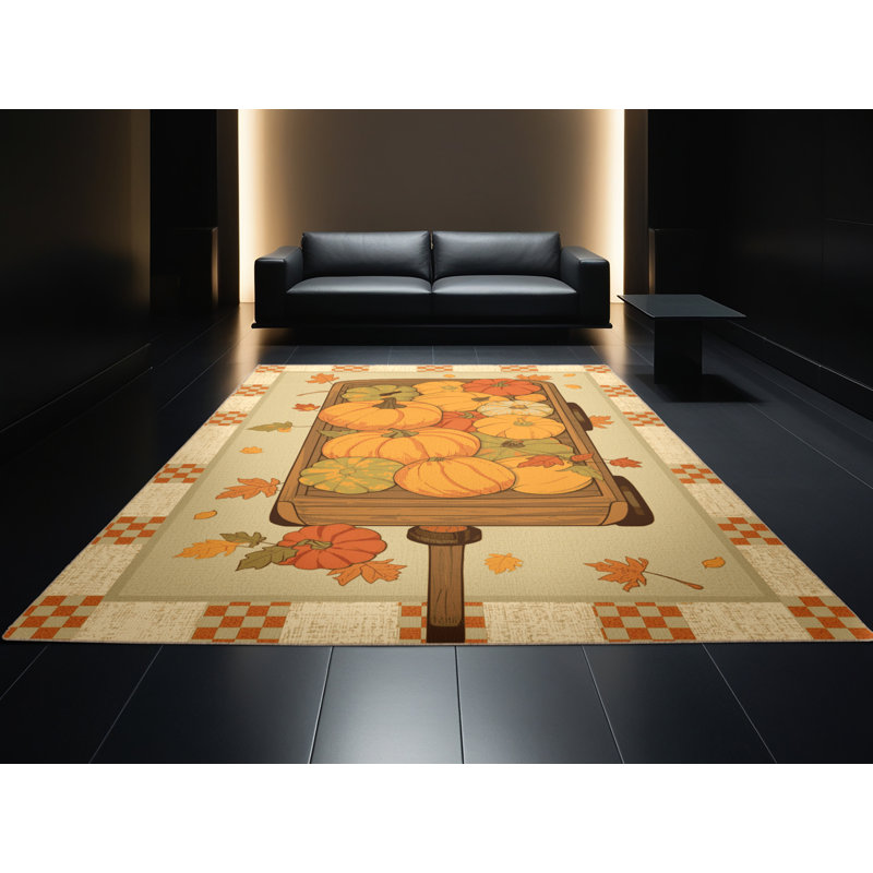 Soft Plush Fellman Thanksgiving Modern & Contemporary Abstract Area Rug in Beige – Beige Binding, 2x5