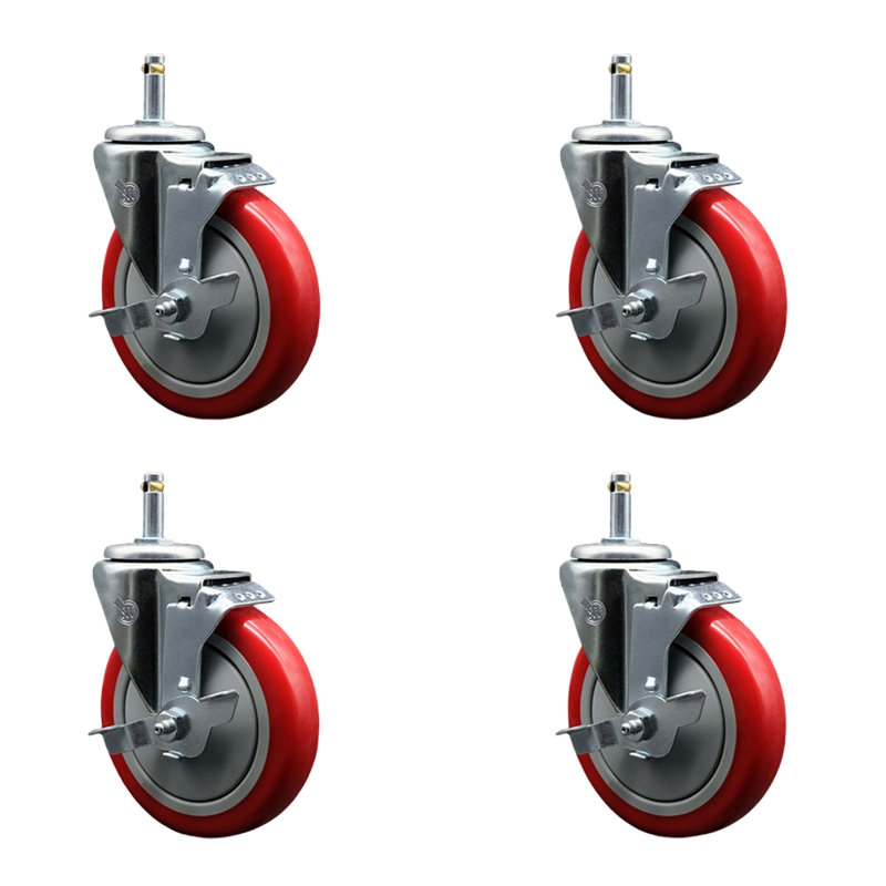 Poly Swivel Grip Ring Stem Caster, Red
