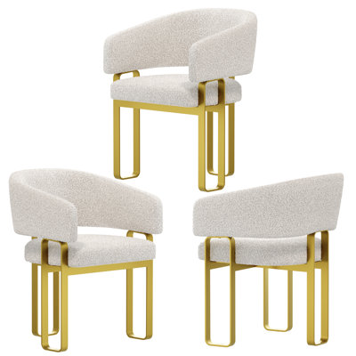 Modern And Luxurious Gray Boucle Upholstered Barrel Dining Room Chairs Armchair Set Of 3