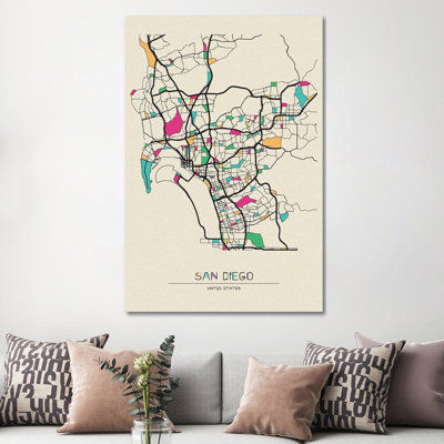 Carte de San Diego, Californie par - Toile tendue