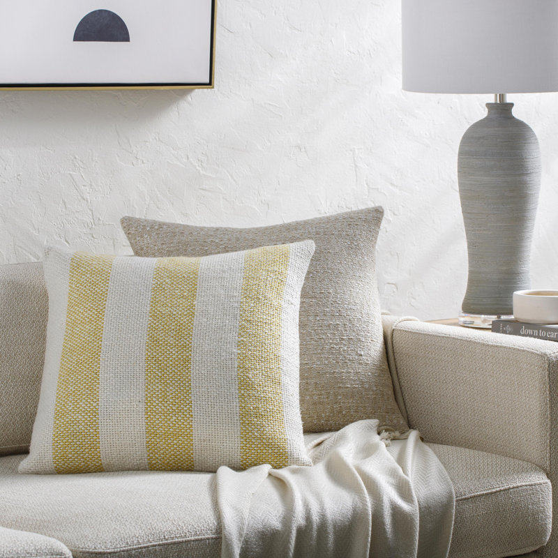 Ivory Mustard Cotton Linen Square Accent Pillow 18"