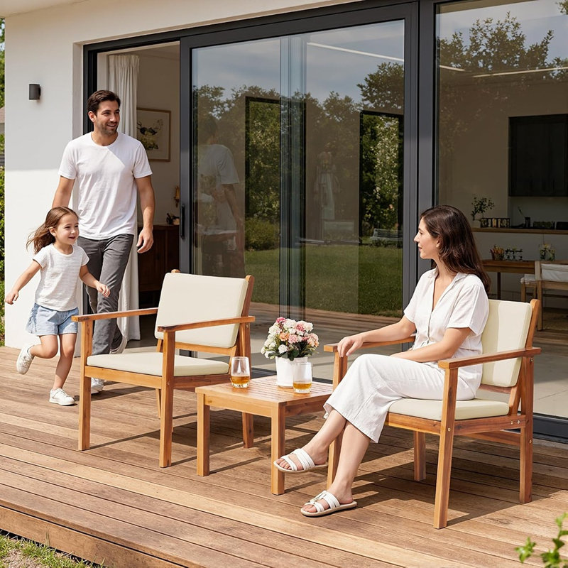 Mobilier de balcon 3 pièces en bois d'acacia (naturel)