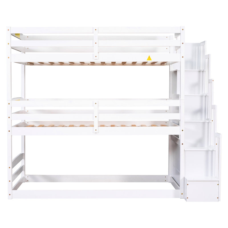White Separate Model Triple Bunk Bed With Twin Size & Storage Facility In - Compartment Stable
