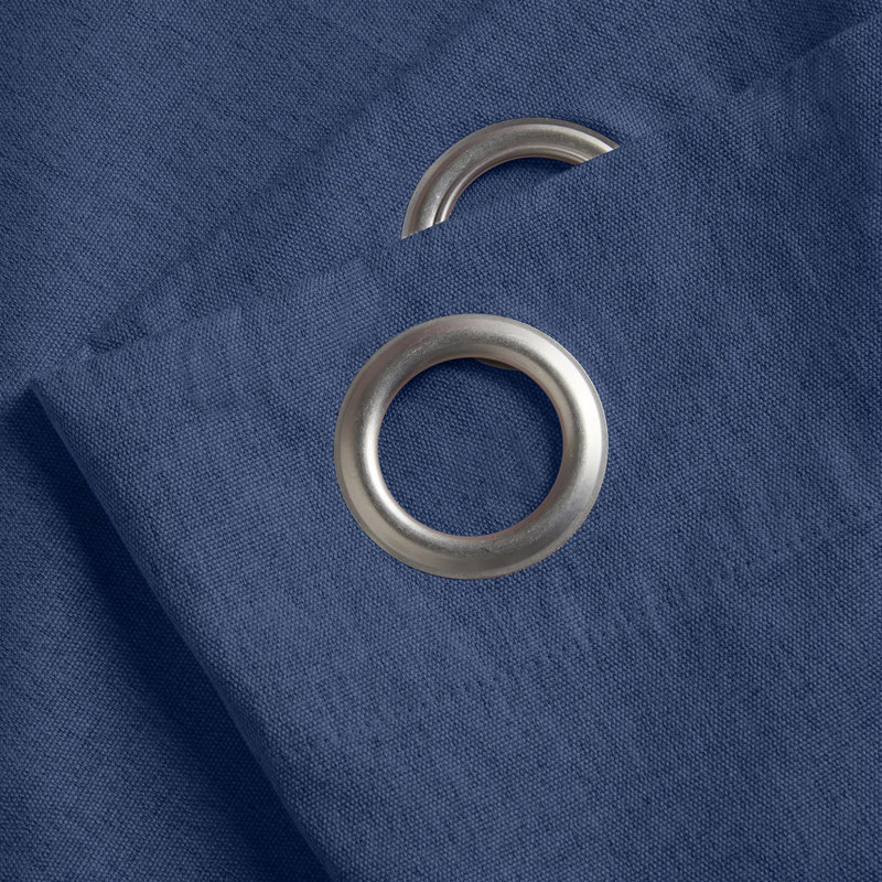 Bechard Blackout Linen Look Ring Top Curtains, Blue, 161cm Width x 183cm Drop