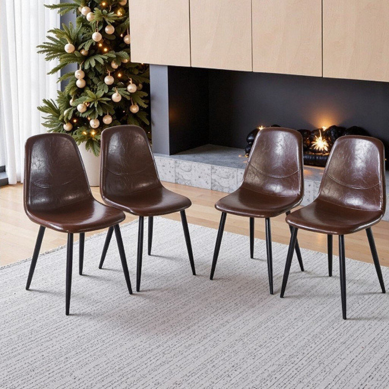 Ensemble de 4 chaises de salle à manger élégantes et pieds en métal, Brun