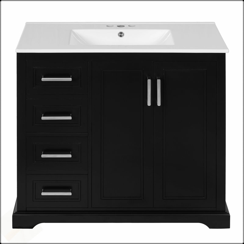 36-Inch Modern Bathroom Vanity With Ceramic Sink, Soft-Close Doors, Adjustable Shelf, And Ample Storage For Elegant And Functional Design