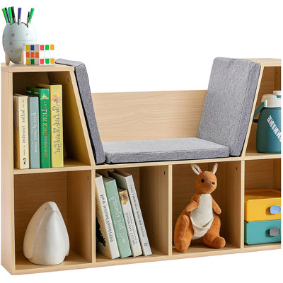 Étagère à 6 niveaux avec coin lecture et coussin, organisateur de rangement multifonctionnel, convenant à la chambre à coucher, au salon, naturel
