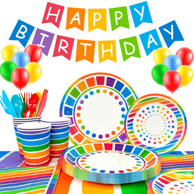 Rainbow Party Supplies,166pcs Rainbow Party Decorations & Tableware Set