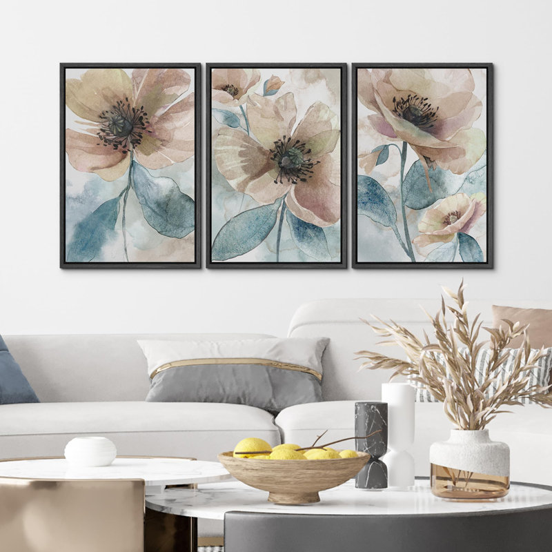"Rose, élégant, coloré, nature sauvage, art moderne, décor bohème, coloré et chic" - 3 pièces, Noir, H 24 po x l 16 po