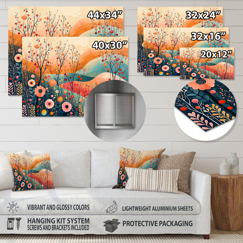 «Pastel Colors of Desert Blossom Landscape I», art mural abstrait en botanique, H 28 po x l 60 po