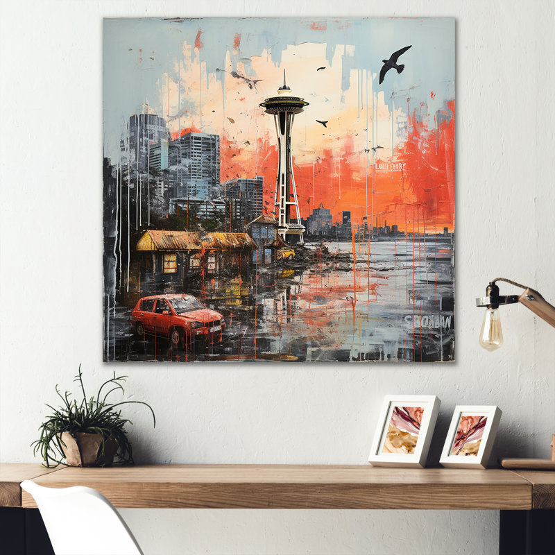 Seattle Pop Art Landscape - art mural Seattle, H 36 po x l 36 po x P 1,5 po, Toile tendue
