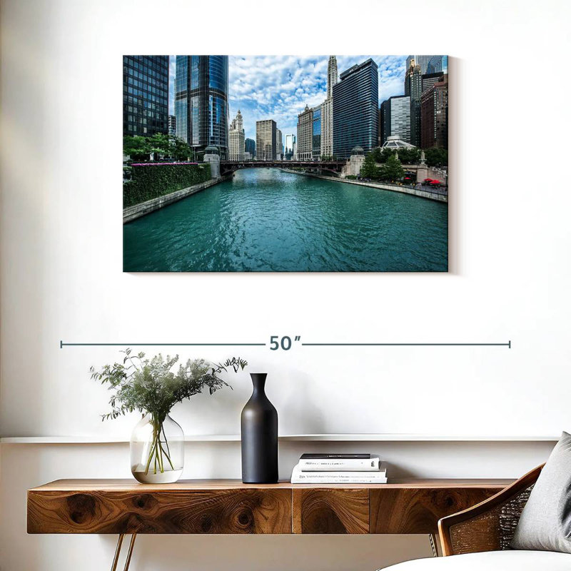 Vue sur la rivière Sirecc Chicago, H 24 po x l 36 po