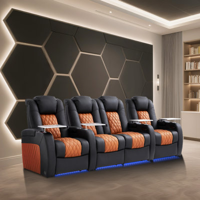 Power Sofa Zero Gravity Reclining Electricity Power Home Theater Chair Top Grain Leather Movie Chair Gaming Seat With USB Charging Tray Table Cup Hold by Orren Ellis