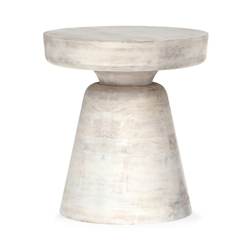 Robbie 16"W Solid Mango Wood Boho Contemporary Rustic End Table with Multipurpose Function, Distressed White Wash