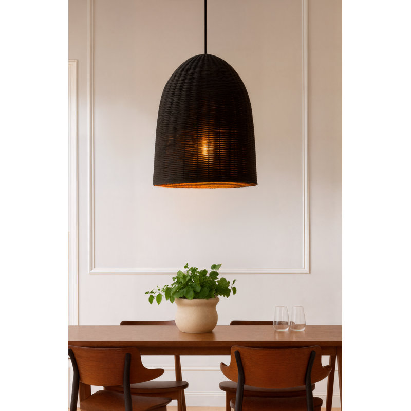Luminaire suspendu simple à 1 lumière Declo, Rotin sable noir
