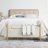 Elegant Upholstered Linen Storage Bench With Cylindrical Arms And Iron Legs, Beige-443065946