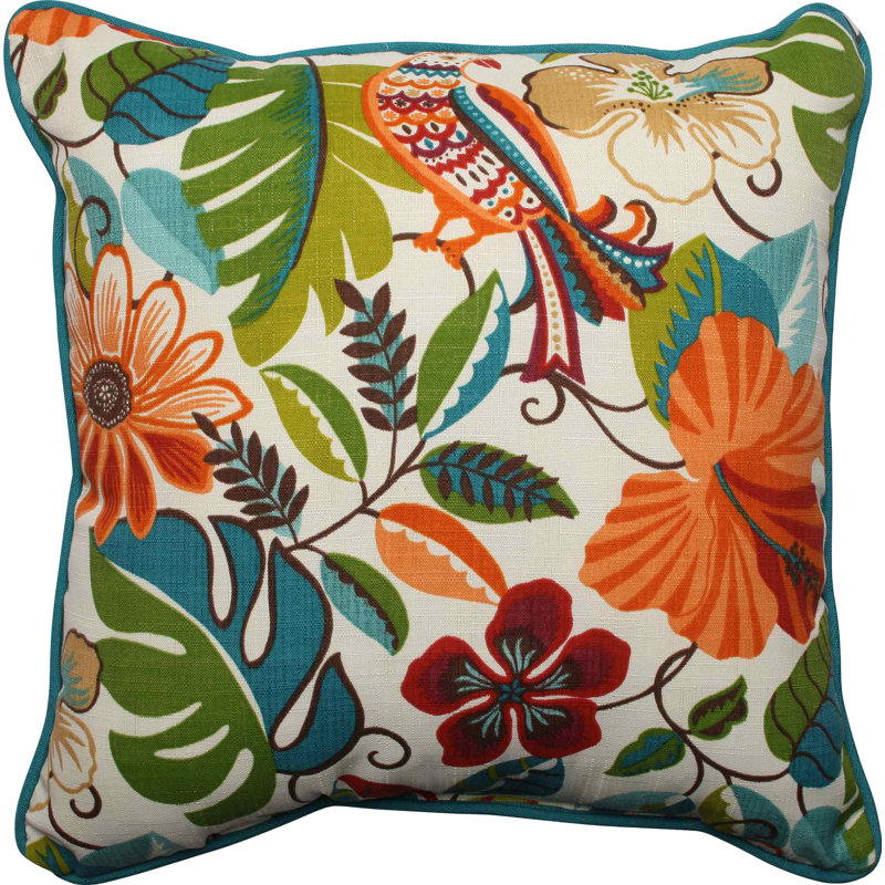 Set of 2 Tropical Floral Embroidered Square Pillows