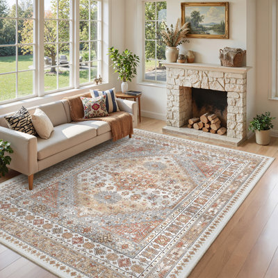 Malaika Machine-Washable Non-Slip Medallion Area Rug 