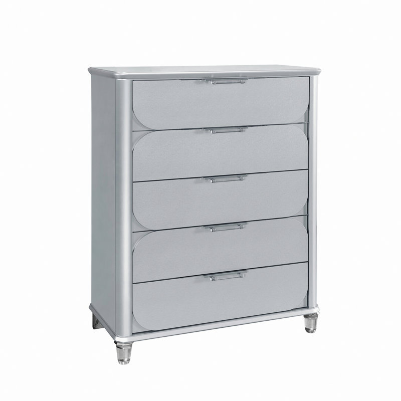 Commode élégante avec pieds avant en acrylique, commode de chambre à coucher avec cinq tiroirs de rangement pour la maison, commode de rangement pour l'espace de vie